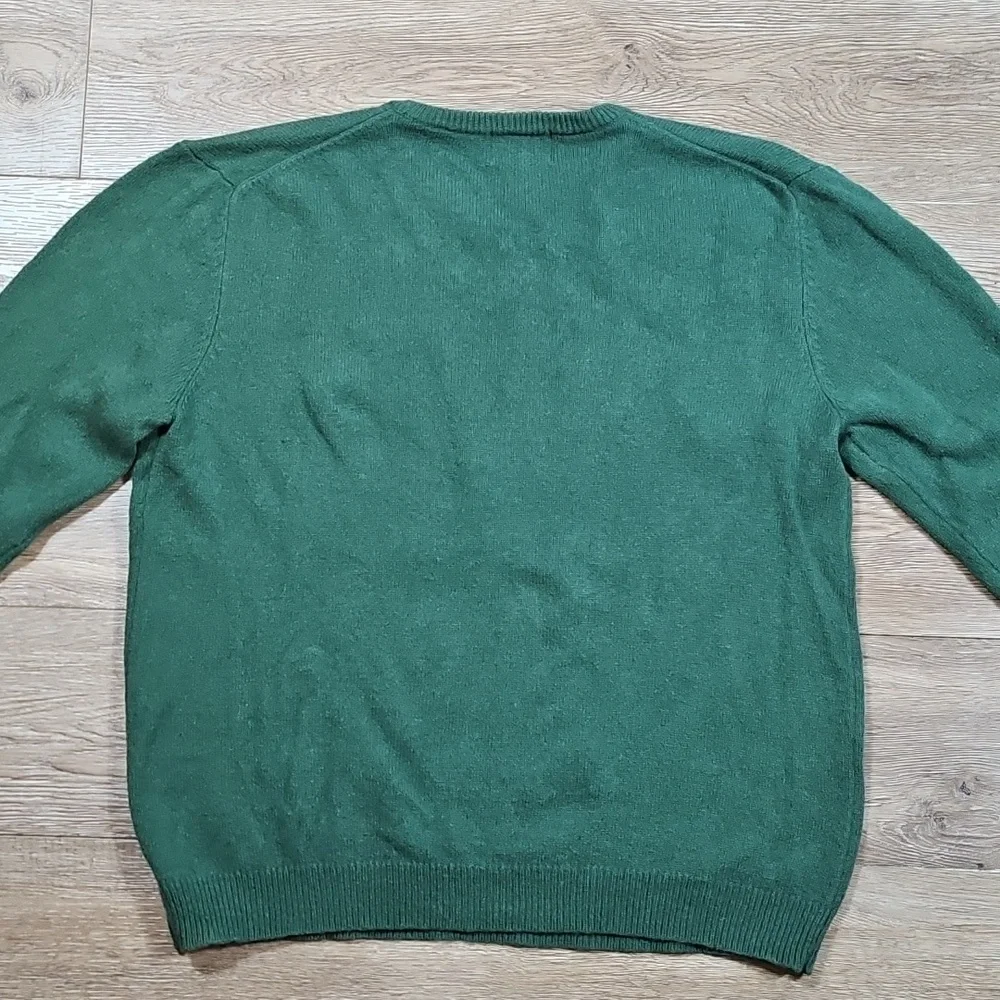 American Eagle Wool Cotton Blend Knit Forest Green V Neck Pullover Sweater